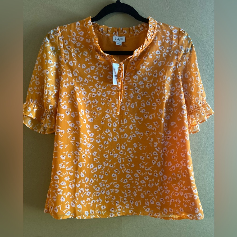 J Crew ruffle neck blouse NWT
